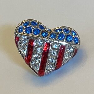 Swarovski Crystal Patriotic~Red,White & Blue Crystal Heart Pin